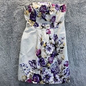 WHBM White Size 8 Floral Short Strapless Dress White House Black Market Medium